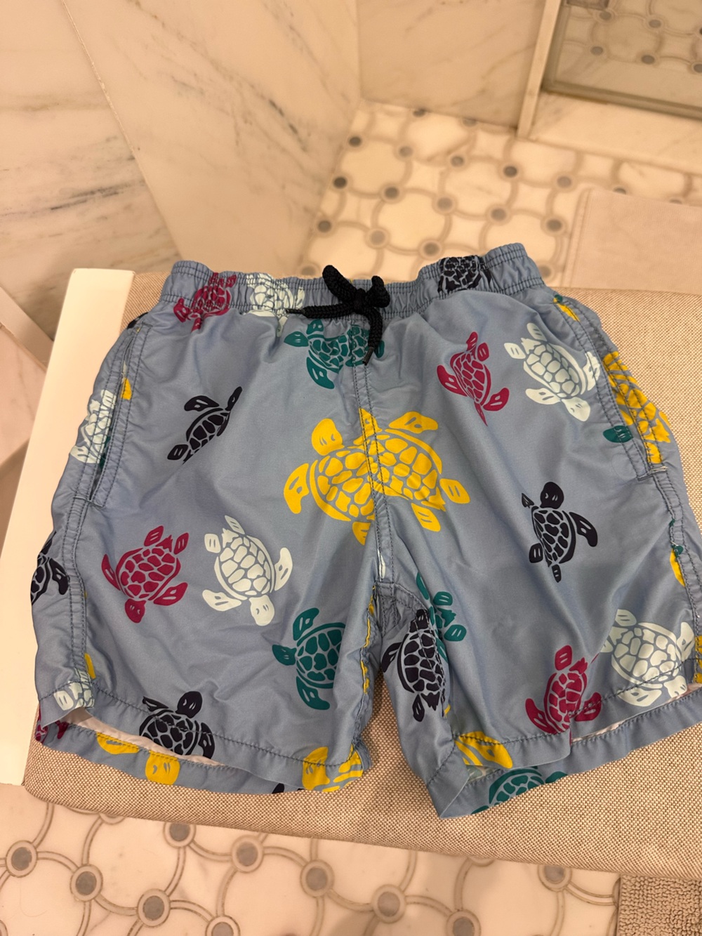 Vilebrequin Light Blue Kids Swim Shorts with Multicolor Turtle Print
